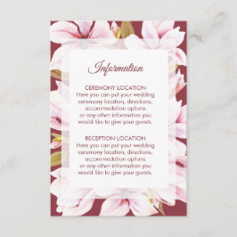 Tarjeta De Recepción Información de Boda Floral de Magnolia Burgundy