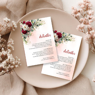 Tarjeta De Recepción Información de Boda Floral Verde Burgundy Chic Dor