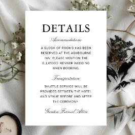 Tarjeta De Recepción Información de Boda Formal Simple en Blanco y Negr