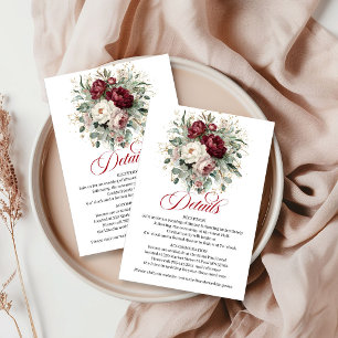 Tarjeta De Recepción Información de Boda Glam Marsala Floral Eucalipto