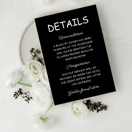Tarjeta De Recepción Información de Boda Retro en Negro y Marfil
