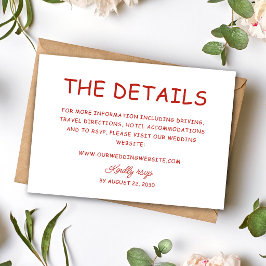 Tarjeta De Recepción Información de Boda Retro Roja y Blanca