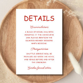 Tarjeta De Recepción Información de Boda Retro Rojo y Blanco