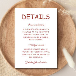 Tarjeta De Recepción Información de Boda Retro Rojo y Blanco