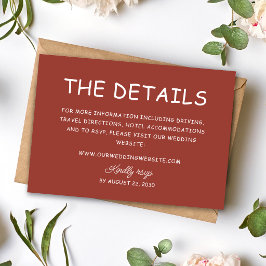 Tarjeta De Recepción Información de Boda Retro Rojo y Blanco