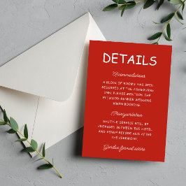 Tarjeta De Recepción Información de Boda Retro Rojo y Blanco