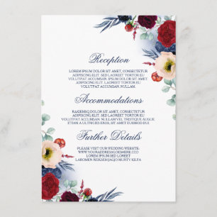 Tarjeta De Recepción Información de Boda rojo y azul de la Marina de Bo