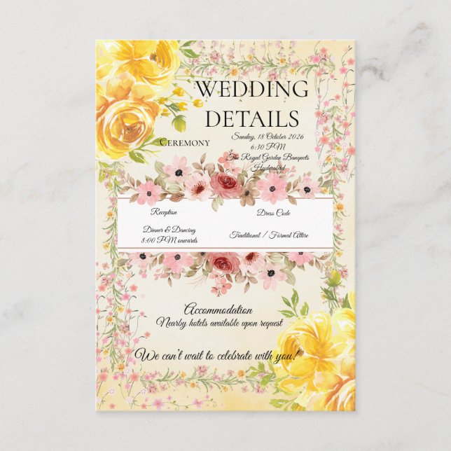 Tarjeta De Recepción Información de Boda Romántica con Pastel Insert (Anverso)