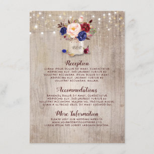 Tarjeta De Recepción Información de Boda ruso azul marino y ruso de Rub
