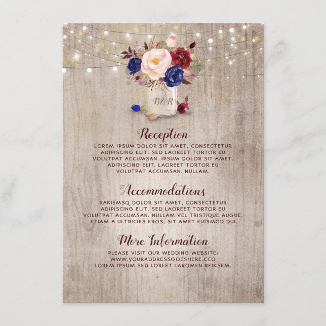 Tarjeta De Recepción Información de Boda ruso azul marino y ruso de Rub (Anverso)