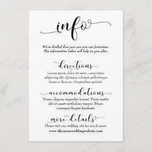 Tarjeta De Recepción Información de Boda Simple Letra Negra y Blanca El