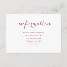 Tarjeta De Recepción Información de Boda Simple Moderna en Rosa Dorado