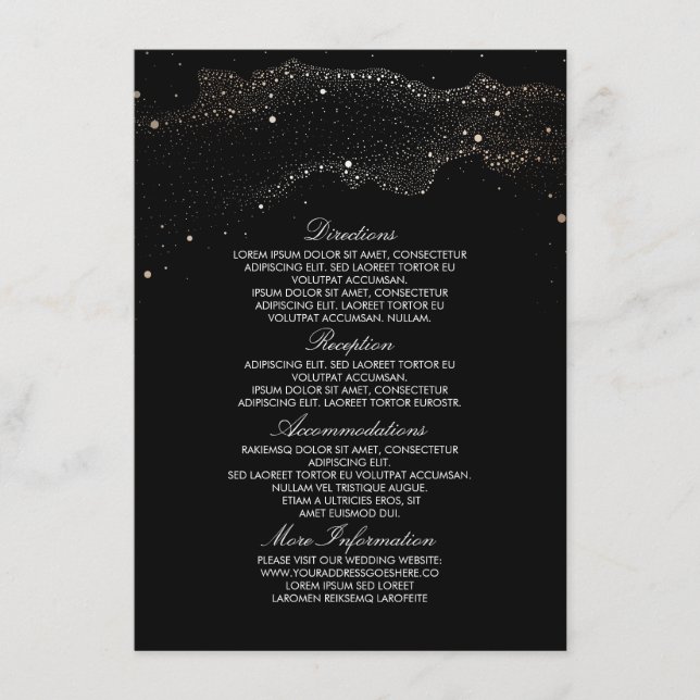 Tarjeta De Recepción Información de Boda Starry Night Black and Gold (Anverso)