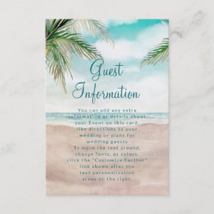 Tarjeta De Recepción Información de Boda Tropical de Playa Island Breez