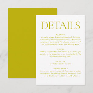 Tarjeta De Recepción Información de Boda Verde Chartreuse Moderna Detal