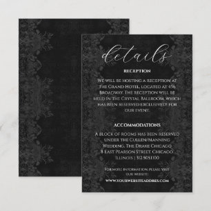 Tarjeta De Recepción Información de Boda Victoriana Negra y Melancólica