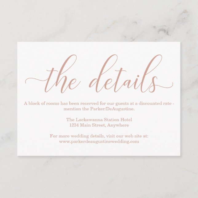 Tarjeta De Recepción Información de caligrafía elegante de oro Rosa (Anverso)