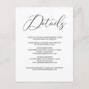 Tarjeta De Recepción Información de Detalles de Boda con Letra Moderna 