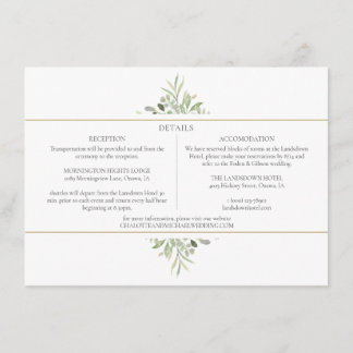 Tarjeta De Recepción Información de detalles de boda de follaje verde