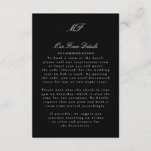Tarjeta De Recepción Información de detalles de boda en blanco y negro 