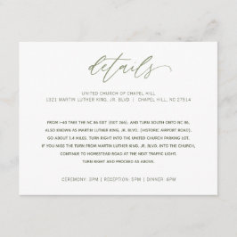 Tarjeta De Recepción Información de Detalles de Boda Letra Caligrafía a