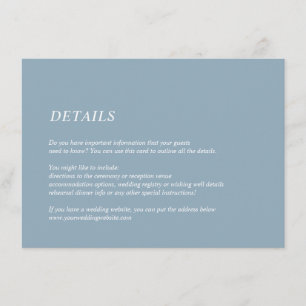 Tarjeta De Recepción Información de detalles del Boda azul claro minima