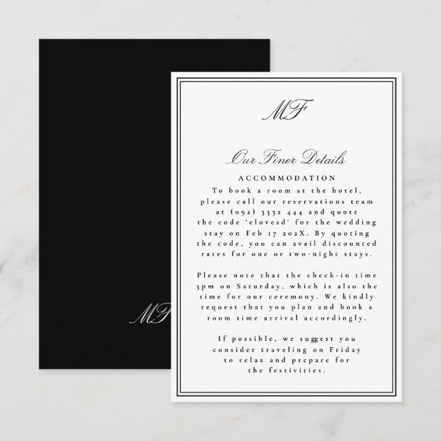 Tarjeta De Recepción Información de detalles del Boda blanco de Tuxedo  (Anverso / Reverso)
