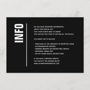 Tarjeta De Recepción Información de detalles del Boda negrita negro Min