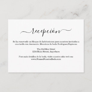 Tarjeta De Recepción Información de español elegante bianco y negro bod