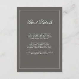 Tarjeta De Recepción Información de invitado de Boda gris oscuro y eleg