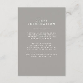 Tarjeta De Recepción Información de invitado de Boda Gris Profundo y El