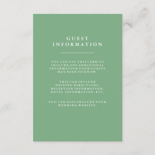 Tarjeta De Recepción Información de invitado de Boda suave y verde (Anverso)