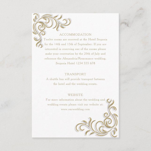 Tarjeta De Recepción Información de invitado de oro elegante (Anverso)