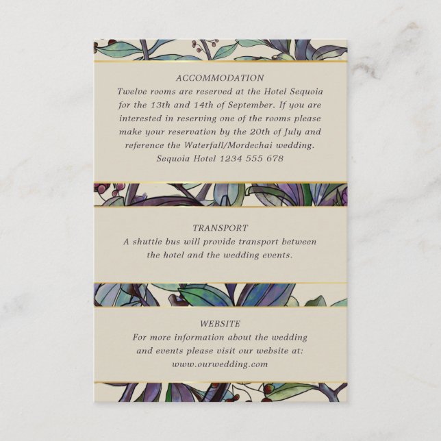 Tarjeta De Recepción Información de invitado del boda botánico acuarela (Anverso)