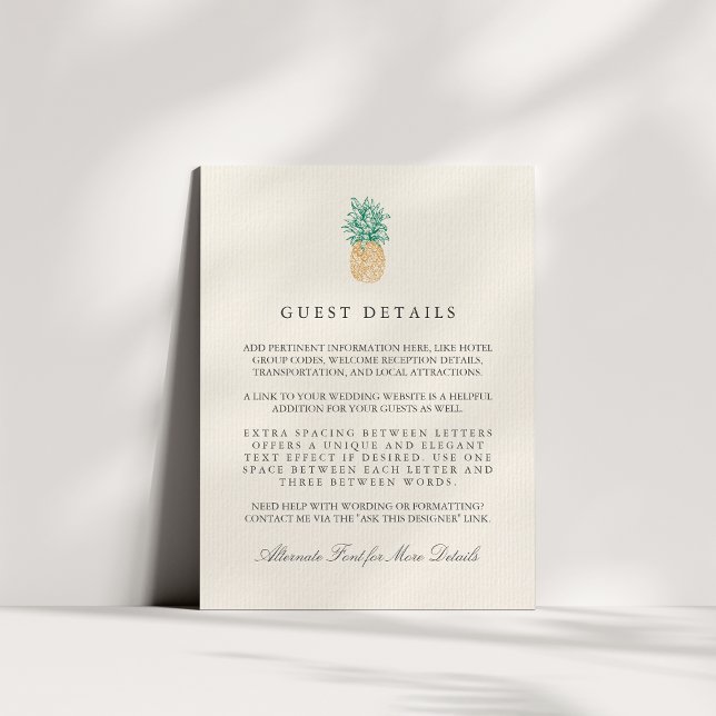 Tarjeta De Recepción Información de invitado del Boda de piña de época (Subido por el creador)
