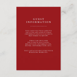 Tarjeta De Recepción Información de invitado del Boda de vacaciones roj