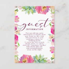 Tarjeta De Recepción Información de invitado del Boda Floral Rosa