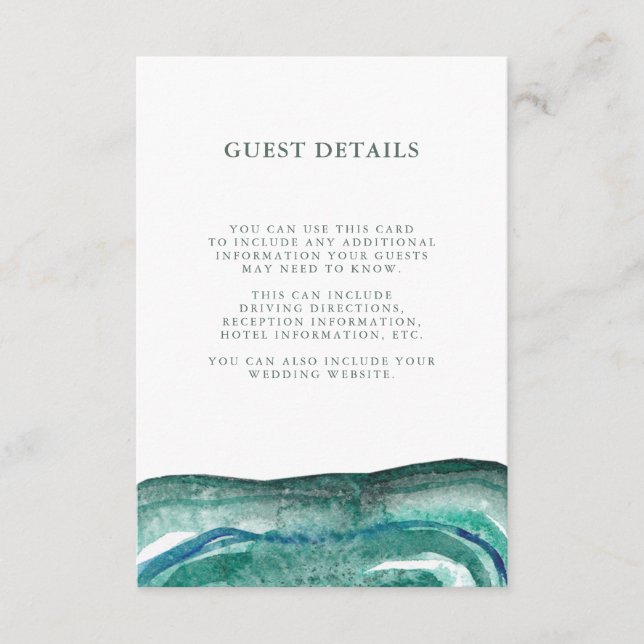 Tarjeta De Recepción Información de invitado del Boda Geode Verde azula (Anverso)