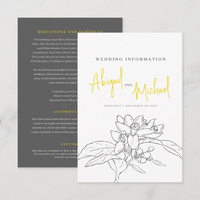 Tarjeta De Recepción Información de invitado del boda Lemon blossom (Anverso / Reverso)