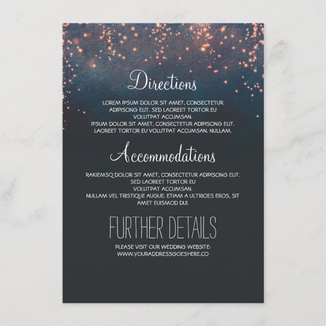 Tarjeta De Recepción Información de invitado del Boda nocturno Starry (Anverso)