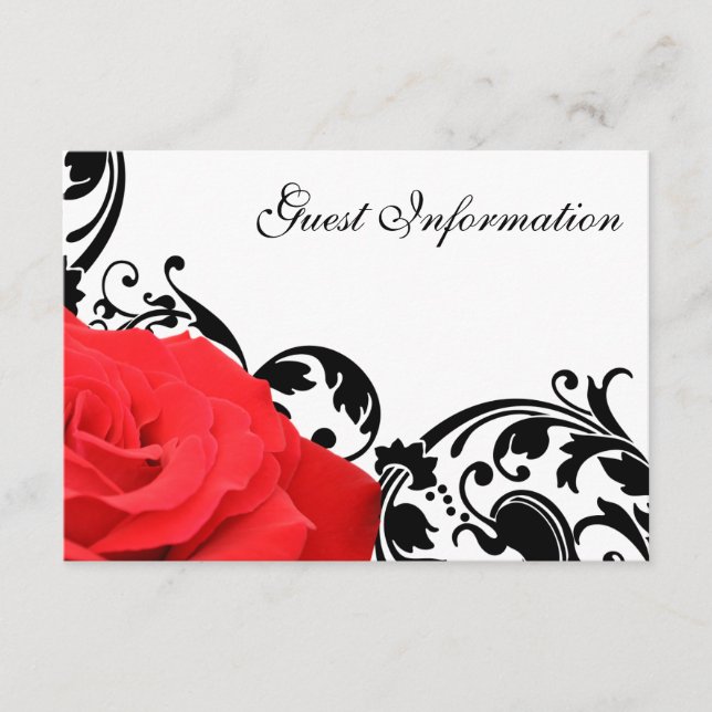 Tarjeta De Recepción Información de invitado del Boda Red Rose Black Fl (Anverso)