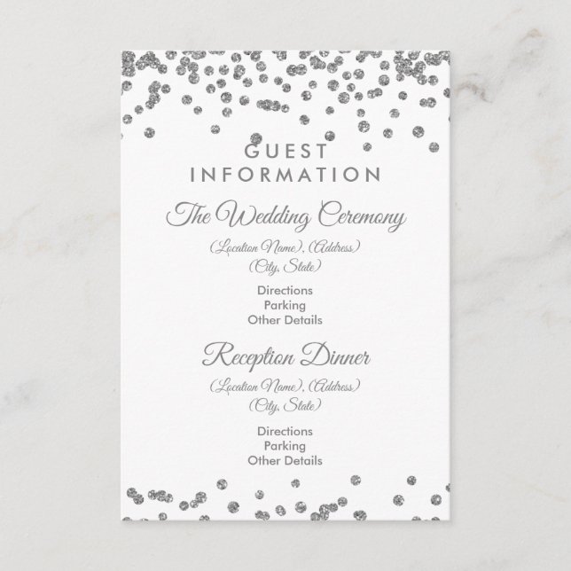 Tarjeta De Recepción Información de invitado Purpurina Plata Confetti B (Anverso)