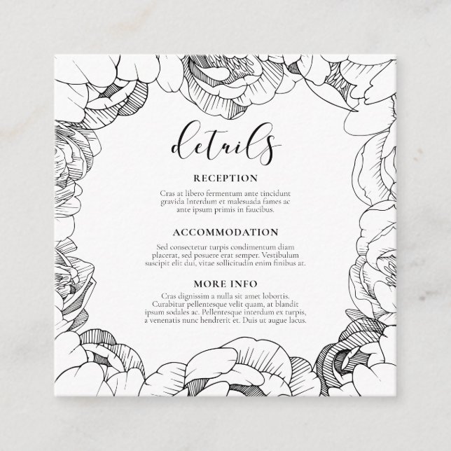 Tarjeta De Recepción Información de invitados de bodas sobre peonías ne (Anverso)