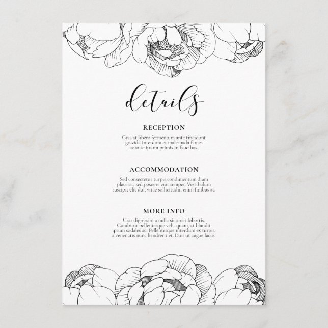 Tarjeta De Recepción Información de invitados de bodas sobre peonías ne (Anverso)