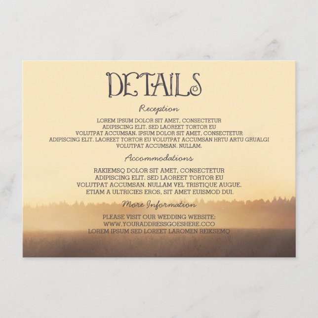 Tarjeta De Recepción Información de invitados de la Boda Misty Event Su (Anverso)