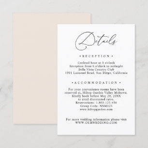 Tarjeta De Recepción Información de Invitados en Blanco y Negro Detalle