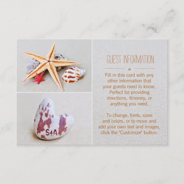 Tarjeta De Recepción Información de invitados sobre el tema de la playa (Anverso)