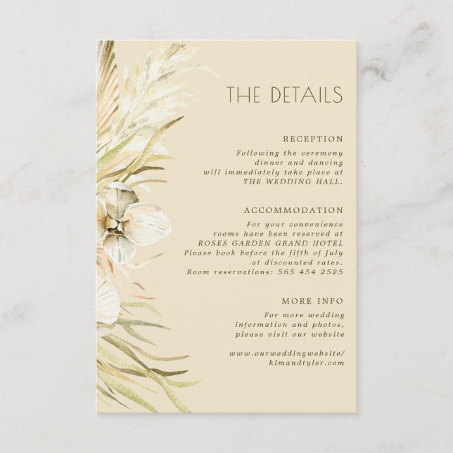 Tarjeta De Recepción Información de los bodas botánicos de Boho (Anverso)