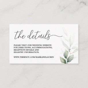 Tarjeta De Recepción Información de sitio web simple de Boda de verde