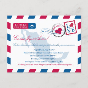 Tarjeta De Recepción Información de viaje del Boda de Airmail de México